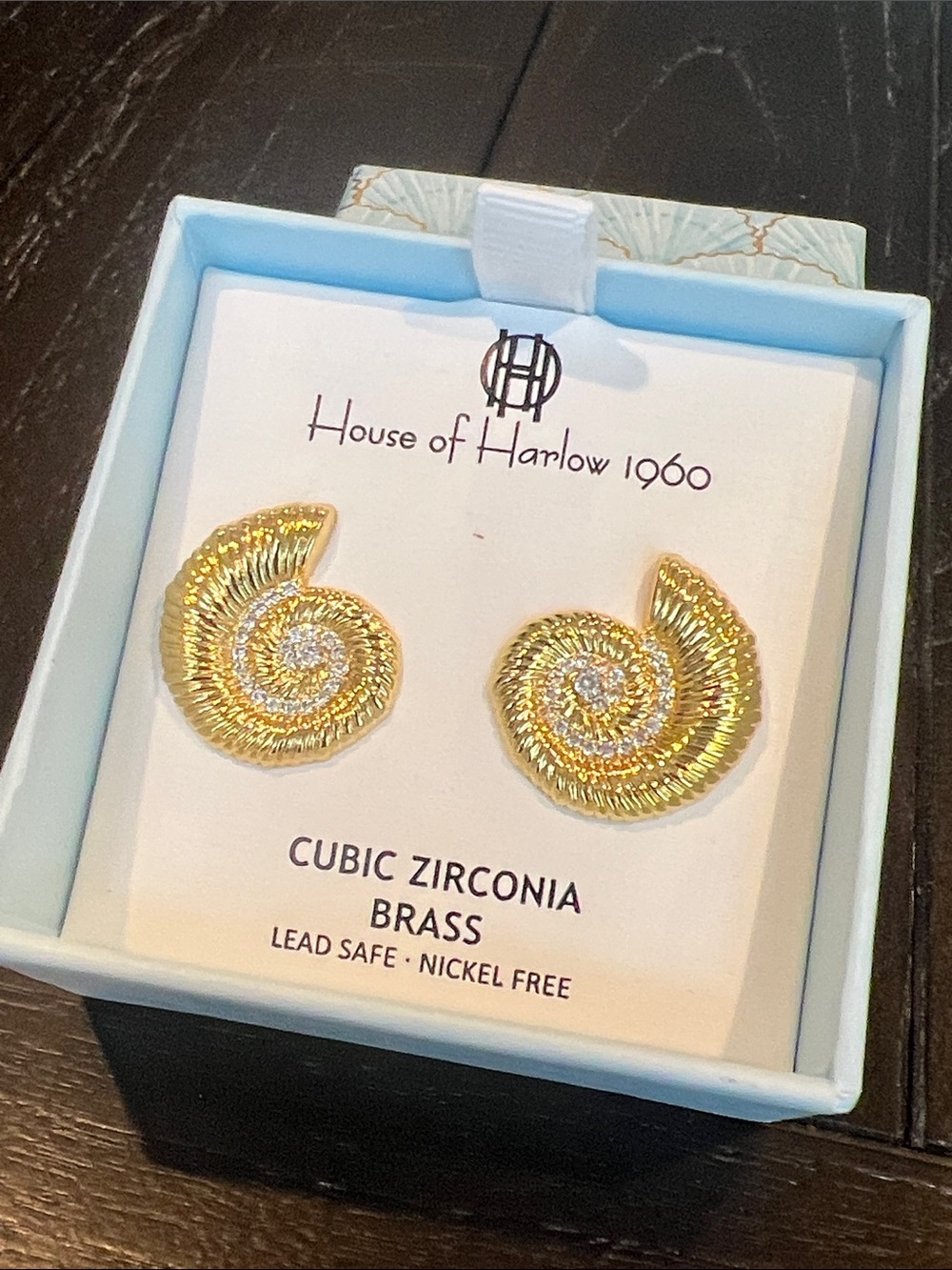 House of Harlow 1960 Gold Nautilus Spiral CZ Stud Earrings